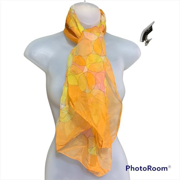 Accessories - Yellow pink Polka Dot Scarf Hair Wrap Circles Retro